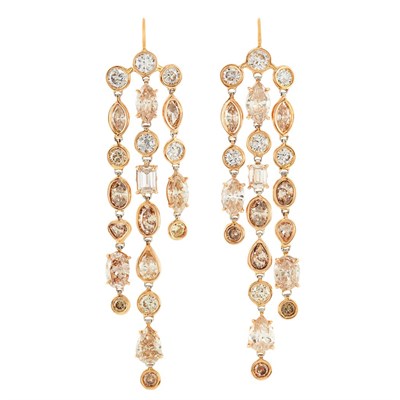 Lot 281 - Pair of Rose Gold and Diamond Pendant-Earrings
