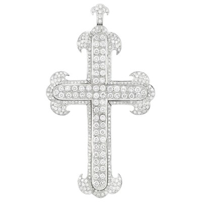 Lot 210 - Platinum and Diamond Cross Pendant-Brooch