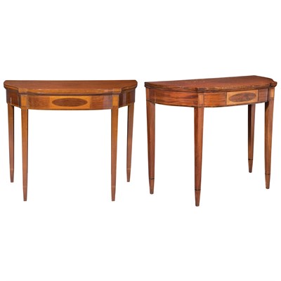 Lot 219 - Pair of Federal Inlaid Mahogany Fold-Over Card...