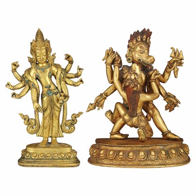 Lot 10 - Two Tibetan Gilt-Bronze Figural Sculptures...