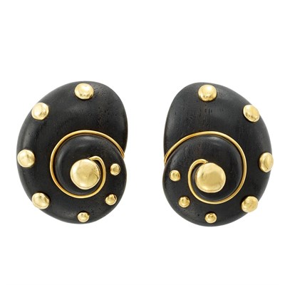 Lot 27 - Pair of Gold and Wood Shell Earclips, Verdura