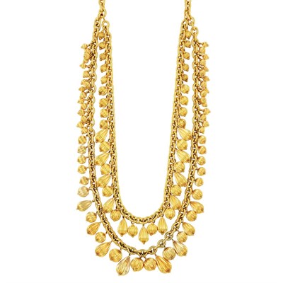 Lot 11 - Long Double Strand Gold Fringe Necklace