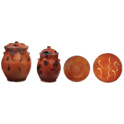 Lot 193 - Two Redware Covered Pots 19th Century Each...