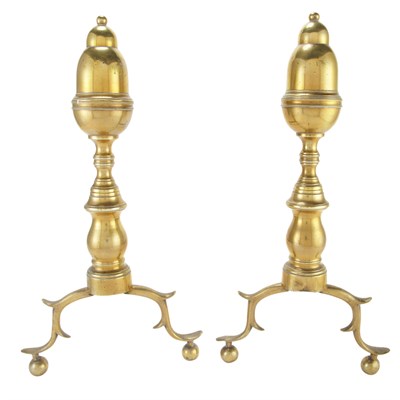 Lot 116 - Pair of Brass Andirons Early 19th century With...
