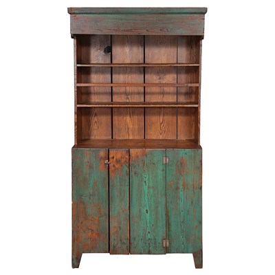 Lot 175 - Blue Painted Yellow Pine Hutch 19th Century...