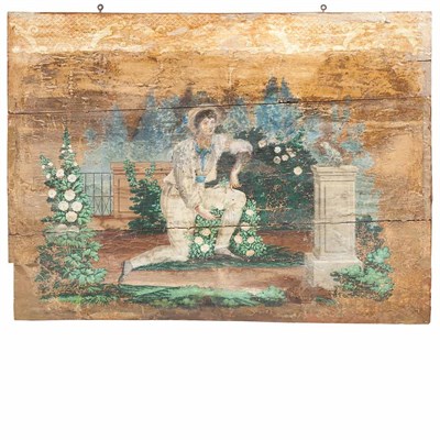 Lot 115 - Wallpaper Covered Fireboard 19th Century...