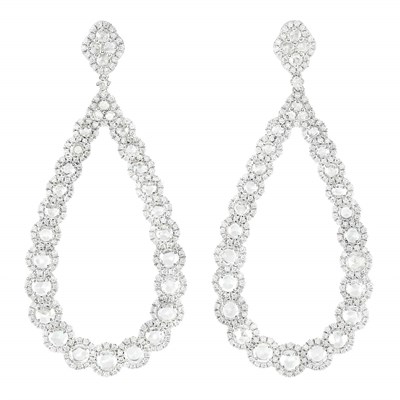 Lot 153 - Pair of White Gold and Diamond Pendant-Earrings