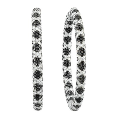Lot 133 - Pair of White Gold, Diamond and Black Diamond Hoop Earrings