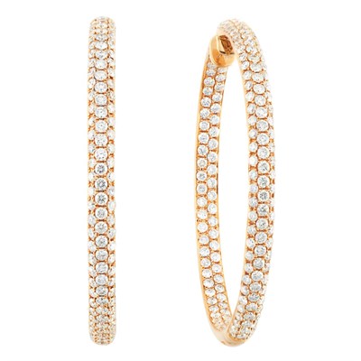 Lot 261 - Pair of Rose Gold and Diamond Hoop Earrings