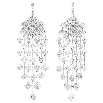 Lot 142 - Pair of White Gold and Diamond Pendant-Earrings