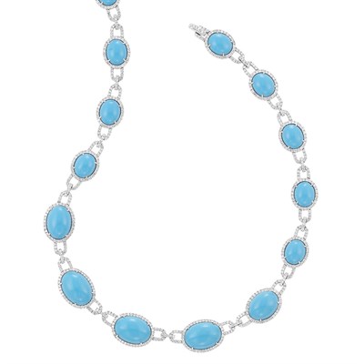 Lot 137 - White Gold, Turquoise and Diamond Necklace