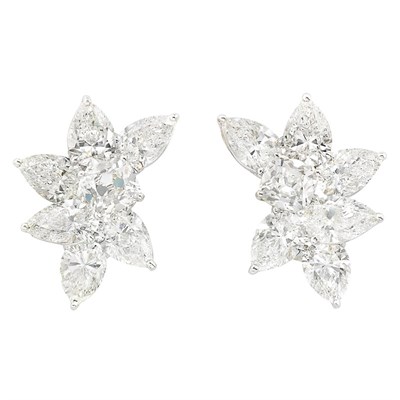 Lot 435 - Pair of Platinum and Diamond Cluster Earclips
