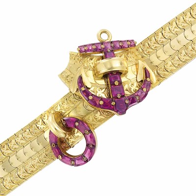 Lot 296 - Antique Gold, Garnet and Diamond Bracelet