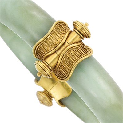Lot 154 - Antique Jade and Gold Bangle Bracelet