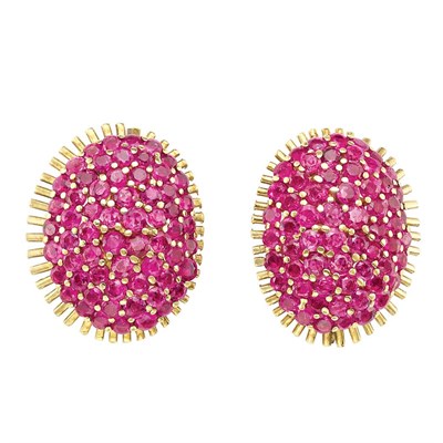 Lot 70 - Pair of Gold and Ruby Earclips