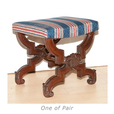 Lot 718 - Pair of Rococo Style Carved Mahogany Tabourets...