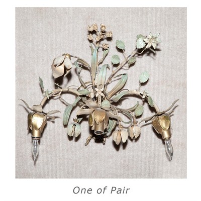 Lot 99 - Pair of Gilt and Painted Metal Floriform Wall...