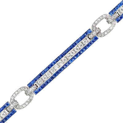 Lot 397 - Platinum, Diamond and Sapphire Bracelet