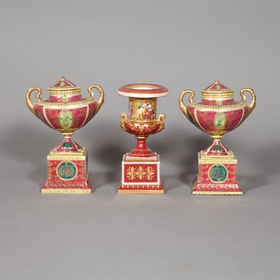 Lot 212 - Pair of Continental Porcelain Covered Urns;...