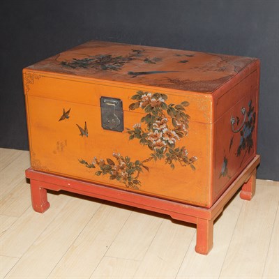 Lot 237 - Asian Polychrome Decorated Red Painted Trunk...
