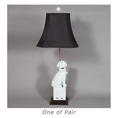 Lot 252 - Pair of Porcelain Fu Lion Form Lamps Each with...