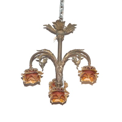 Lot 301 - Art Nouveau Style Glass and Metal Four-Light...