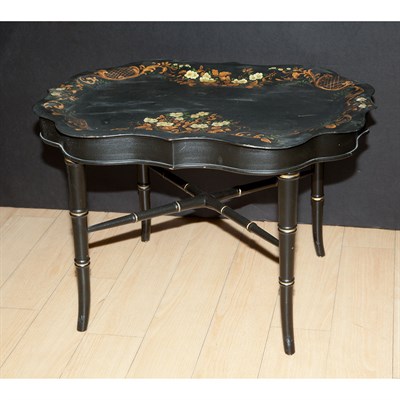 Lot 306 - Regency Style Tole Tray on a Painted Wood...