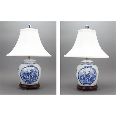 Lot 317 - Pair of Chinese Blue and White Glazed...