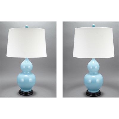 Lot 326 - Pair of Chinese Style Blue Glazed Double Gourd...