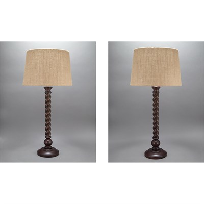 Lot 364 - Pair of Barley Twist Wood Candlestick Lamps...