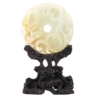 Lot 85 - Chinese Celadon Jade Bi 19th Century Carved in...