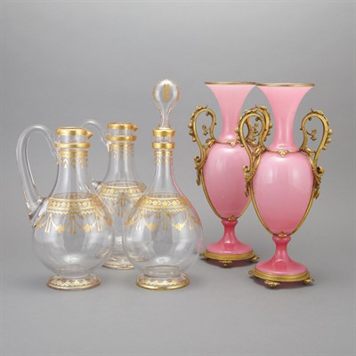 Lot 484 - Pair of French Gilt-Metal Mounted Pink Opaline...