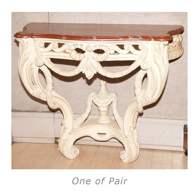 Lot 443 - Pair of Louis XVI Style Painted Consoles Each...