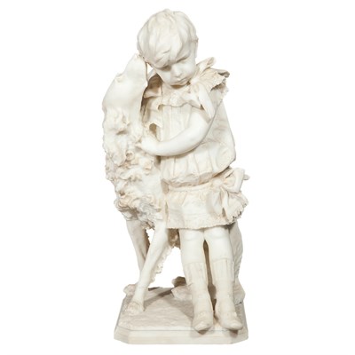 Lot 363 - White Marble Group of a Girl and a Dog Height...