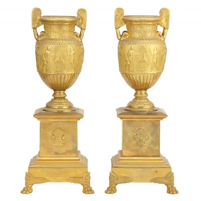 Lot 252 - Pair of Empire Style Gilt-Bronze Garniture...