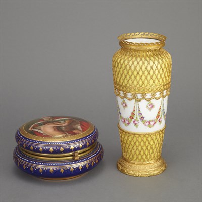 Lot 136 - Sevres Style Gilt-Metal Mounted Yellow Ground...