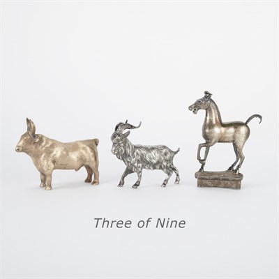 Lot 334 - Group of Nine Silver Figures of Animals...