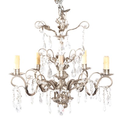 Lot 450 - Louis XV Style Metal and Glass Five-Light...