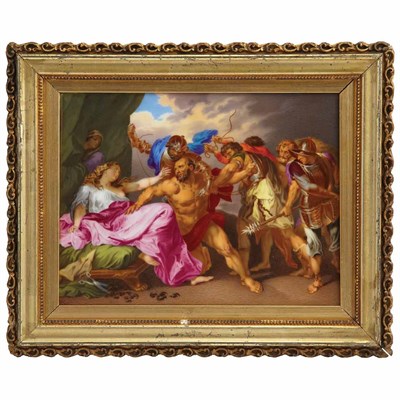 Lot 152 - Continental Painted Porcelain Plaque of Samson...