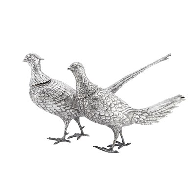 Lot 330 - Pair of German Silver Figures of Pheasants...