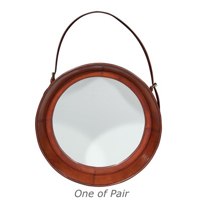 Lot 153 - Pair of Leather Framed Mirrors Diameter 20 1/2...