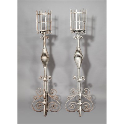 Lot 335 - Pair of Silvered Metal Torcheres Height 6 feet...
