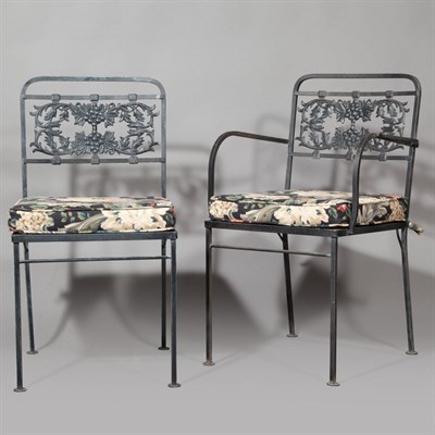 Lot 174 - Set of Eight Black Painted Metal Garden Dining...