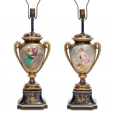 Lot 475 - Pair of Sevres Style Gilt and Polychrome...