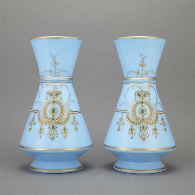 Lot 570 - Group of Turquoise Glass Vases Comprising a...