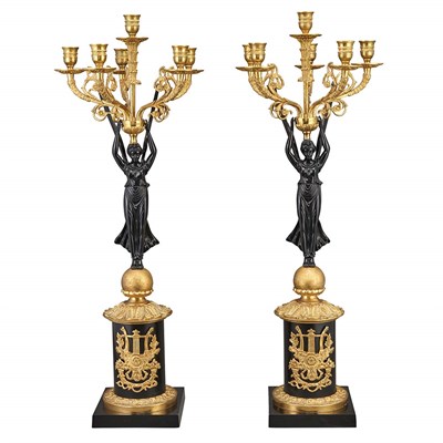 Lot 172 - Pair of Empire Style Parcel Gilt and Black...