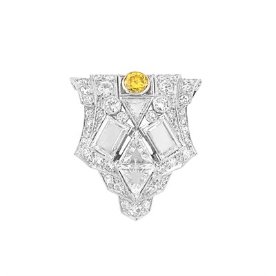 Lot 404 - Art Deco Platinum, Diamond and Fancy Colored Diamond Clip