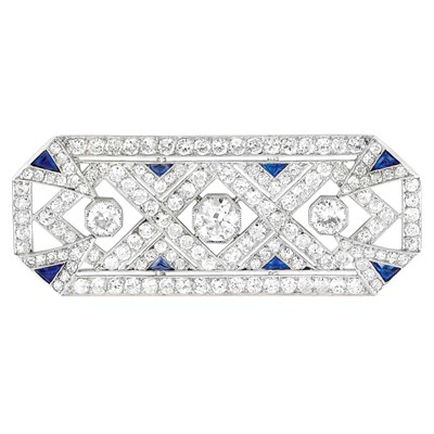 Lot 426 - Platinum, Diamond and Sapphire Brooch