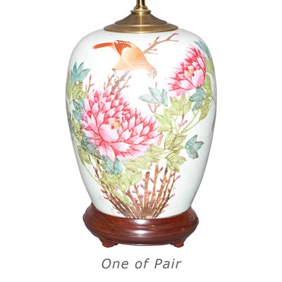 Lot 435 - Pair of Chinese Famille Rose Porcelain Lamps...