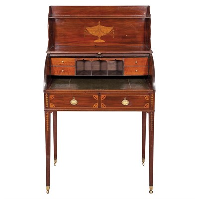Lot 394 - George III Mahogany and Marquetry Tambour Desk...